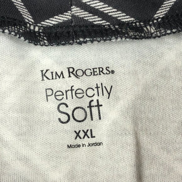 Kim Rogers Perfectly Soft Cotton Black & White Argyle Print Mock Neck Top - Picture 7 of 10